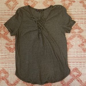 Striped tie front tee